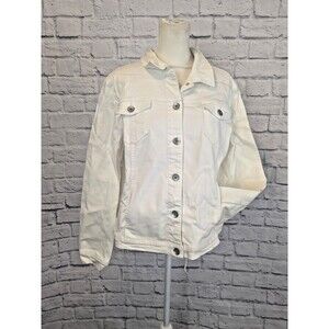 Susan Graver White denim jean jacket Preppy Coastal Bright L